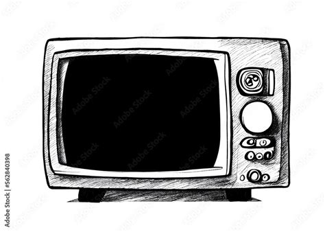 A Cute Ink Sketch Drawing Illustration Of An Old Retro Vintage Tv Set