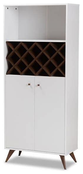 Serafino Mid Century Modern White And Walnut Finished Wood Wine Cabinet