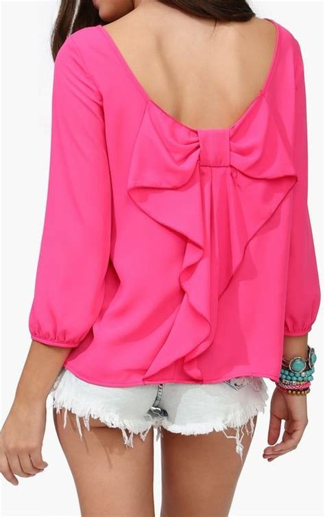 Bow Back Blouse Pink Fashion Top Outfits Fancy Outfits