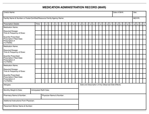 Medication Administration Record Template Free Pdf Printables