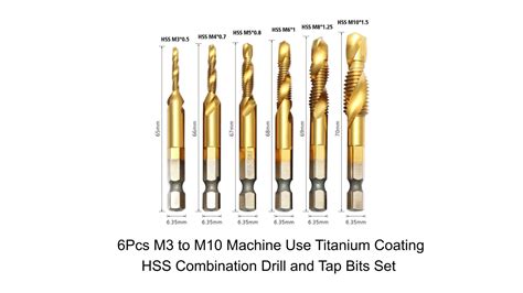 6pcs M3 To M10 Metric Titanium Combined Combination Hss Drill Tap Bit