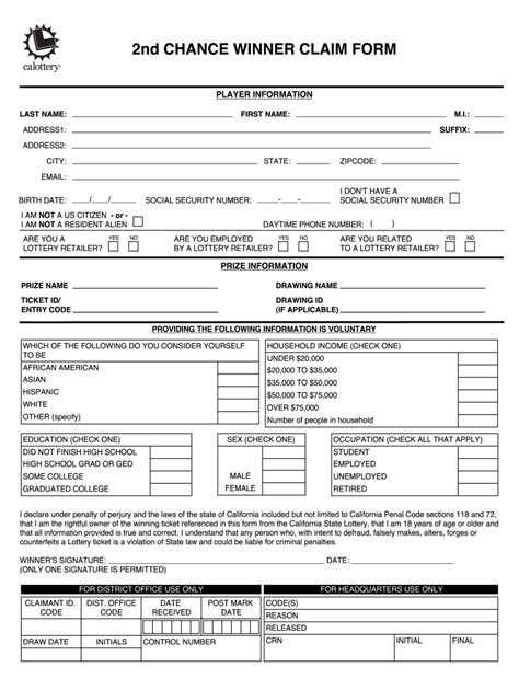 2nd Chance Winner Claim Form Fill Online Printable Fillable Blank