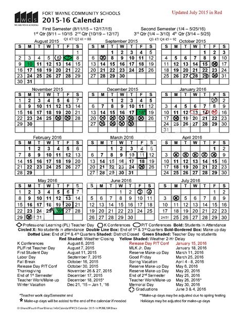 2015 2016 Fwcs School Calendar Fort Wayne Community Schools Fort