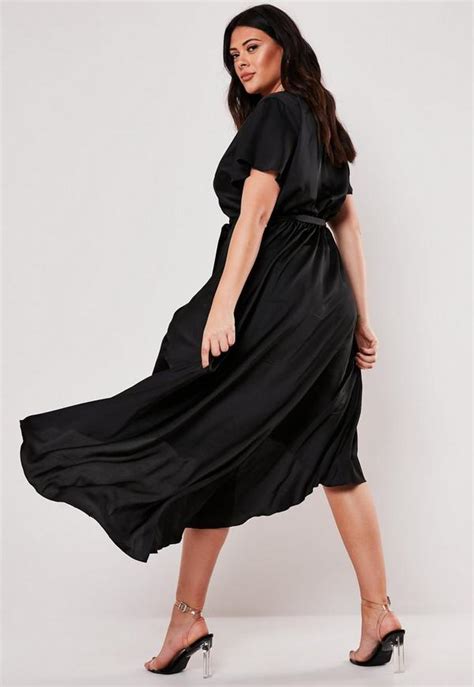 Plus Size Black Satin Wrap Maxi Dress Missguided Australia
