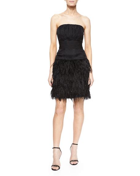 Milly Strapless Feather Skirt Cocktail Dress Neiman Marcus