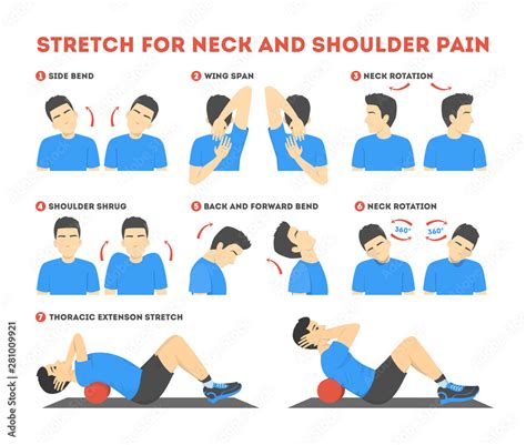 Neck And Shoulder Exercise Stretch To Relieve Neck Pain Stock Vector