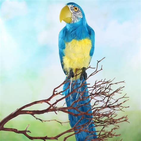 Tropical Blue Artificial Macaw Parrot Birds And Butterflies Basic