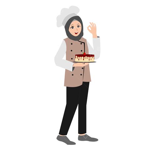 Gambar Chef Muslim Cantik Di Hijab Yang Membawa Kue Koki Muslim