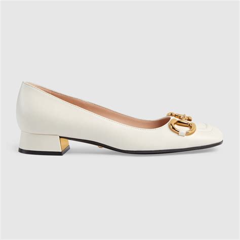 Womens Ballet Flat With Horsebit In White Leather Gucci® Us