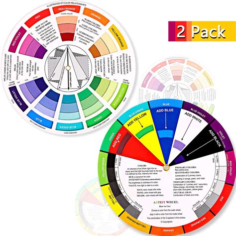 Outus 2 Pieces Color Wheel Paint Mixing Learning Guide Art Class