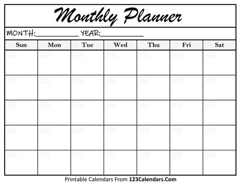 Printable Monthly Planner Templates | 123Calendars.com