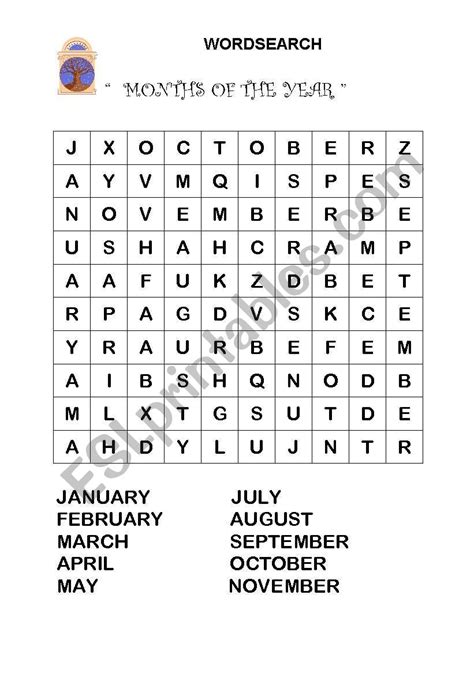 Wordsearch Months Of The Year ESL Worksheet By Deanhe