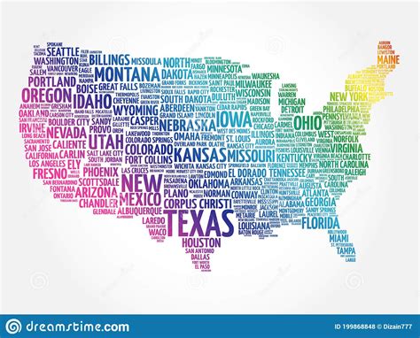 Usa Map Word Cloud Collage Stock Illustration Illustration Of