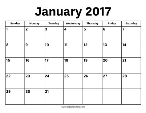 January 2017 Calendar Printable Old Calendars