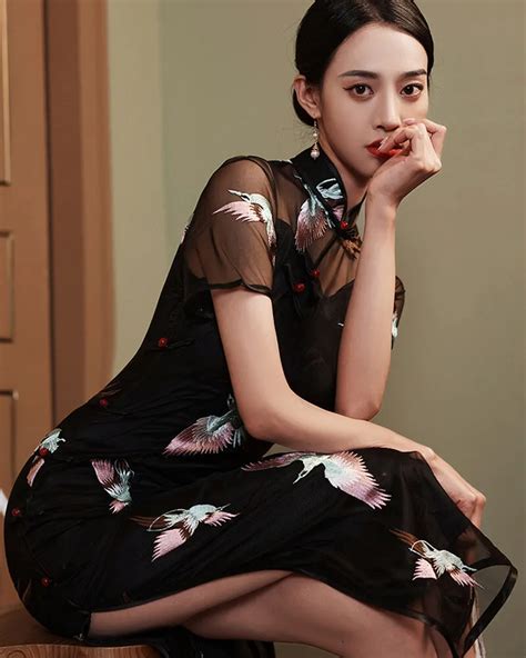 Shanghai Style Black Lace Cheongsam Slim Dress Weqipao In 2023 Chinese Cheongsam Dress Lace