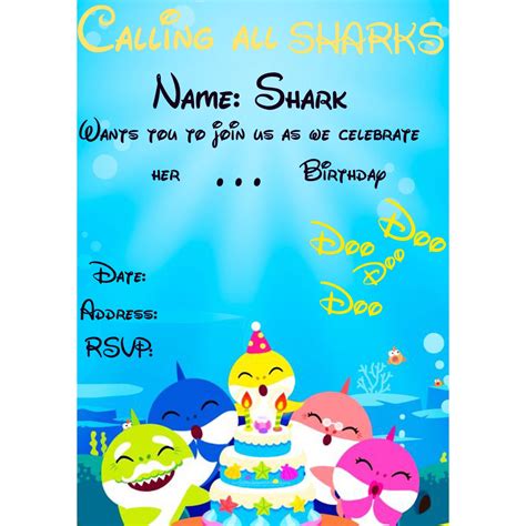 Baby Shark Birthday Invitations Etsy