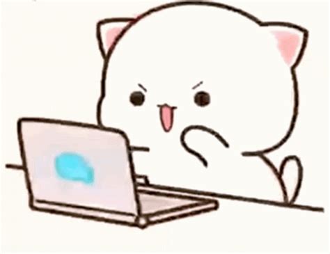 Kawaii Cat Typing On Laptop 