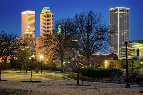 Tulsa Oklahoma Skyline And Centennial Park Night Landscape Photograph