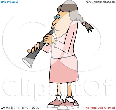 Cartoon Of A Girl Dressed In Pink Playing A Clarinet