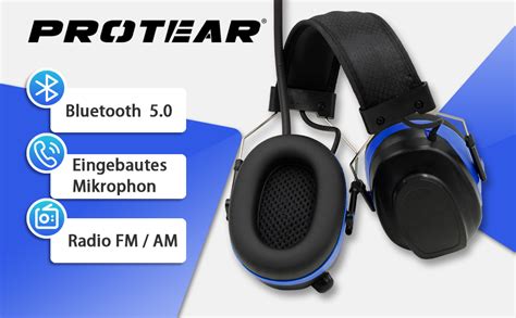 Protear Geh Rschutz Mit Bluetooth Und Radio Fm Am Eingebauter Wiederaufladbarer Lithiumbatterie