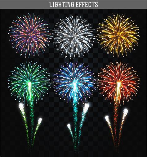 Set Of 6 Realistic Fireworks Different Colors Festive Bright Firework