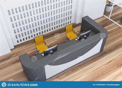 Office Reception Desk And Yellow Chairs Top View Stock Illustration