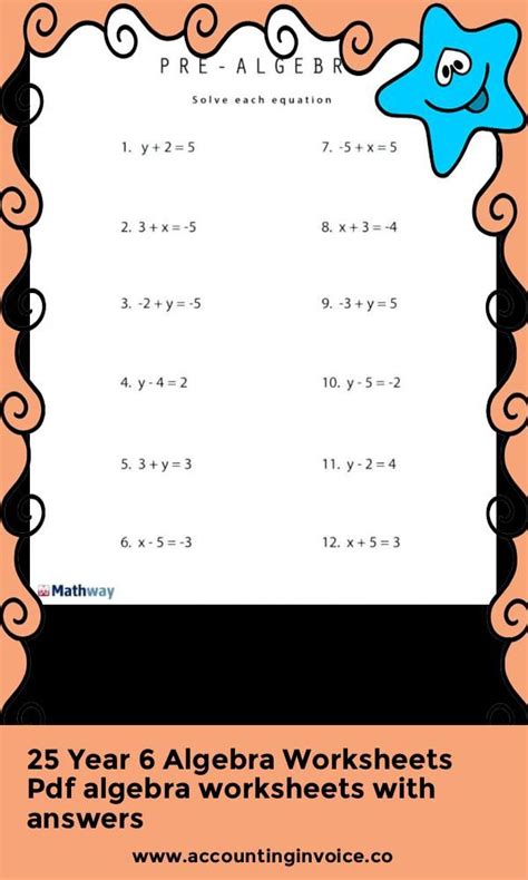 Algebra Worksheets Grade 6 Printable Primary Math Worksheet For Math