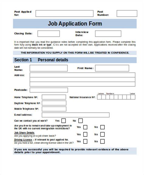 Job Application Form Sample Master Of Template Document