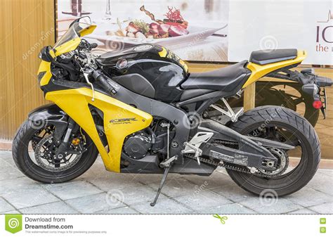 Yellow Motorcycle Honda Cbr 1000rr On The City Street Editorial Photo