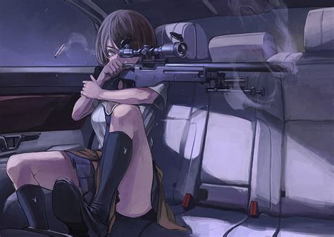 Hd Wallpaper Cyberpunk Artwork Sniper Rifle Anime Girls Music