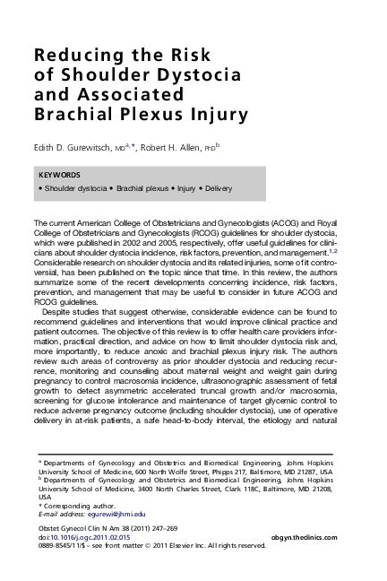 Shoulder Dystocia Brachial Plexus Injury