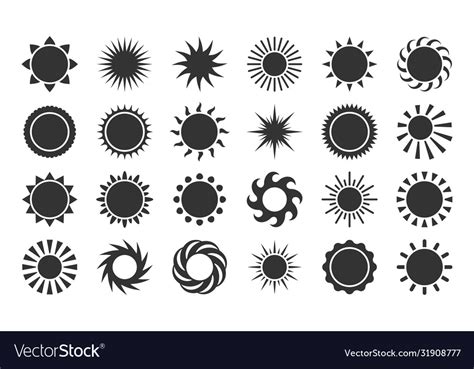 Sun Silhouette Cartoon Icon Set Black Sunlight Vector Image