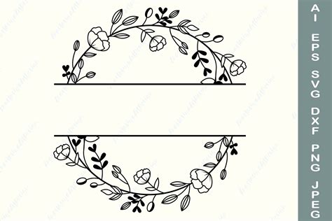 Floral Wreath Svg Split Monogram Svg Graphic By Anastasiyaartdesign