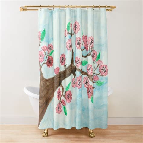 Watercolor Shower Curtain Cherry Blossom Watercolor Curtains For Sale