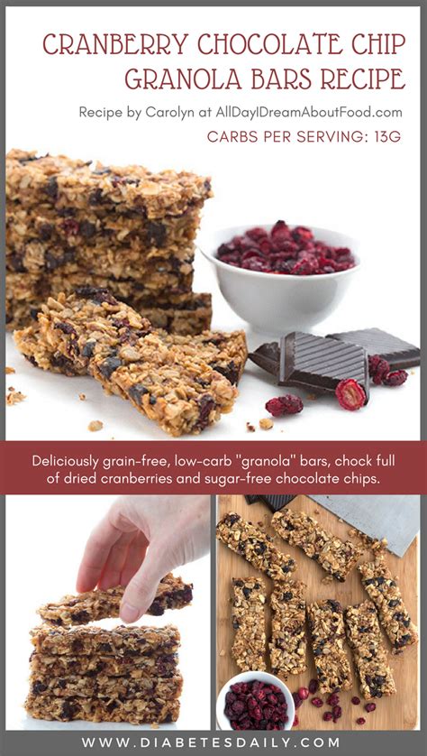 In large bowl, combine oats, nuts, seeds, cinnamon and salt. Cranberry Chocolate Chip Granola Bars - Diabetes Daily