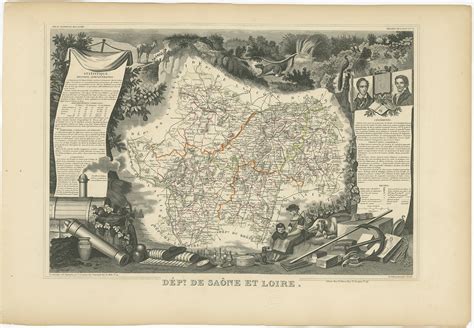 Antique Map Of Saone And Loire By Levasseur 1854