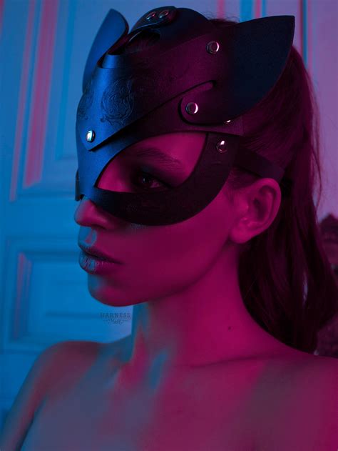 Catwoman Mask With Engraving Bdsm Mask Leather Cat Mask Etsy