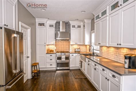 Kitchen cabinet remodeling and renovation guide with ideas. White & Grey Shaker Kitchen Cabinets & White Oak Flooring ...