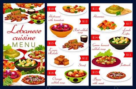 Lebanese Cuisine Menu With Vector Dishes Of Arab Food Template Download