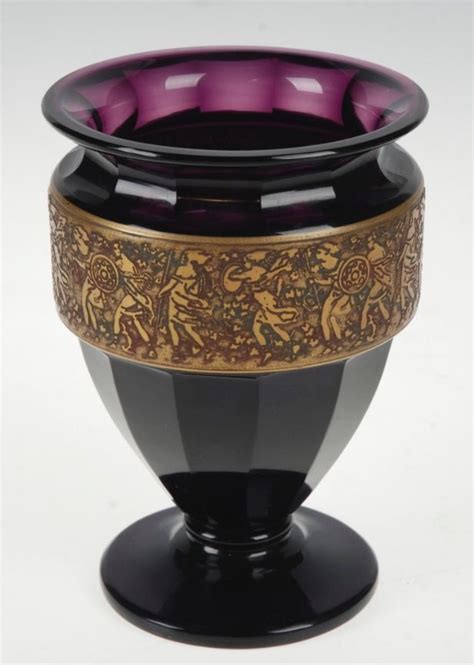Moser Karlsbad Frieze Amethyst Vase W Etched Gilded Band Signed Pottery And Glass Glass Art