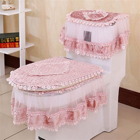 Washable Lace Bathroom Set Toilet Seat Pad Tank Lid Top Cover Cloth 3pc