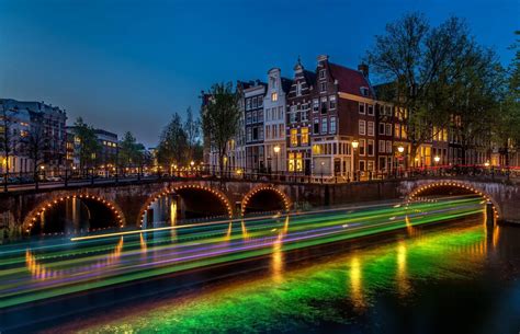 man made amsterdam light bridge night netherlands building house canal time lapse wallpaper