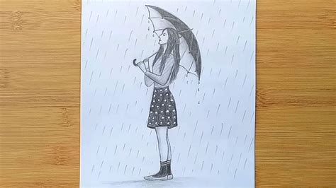 How To Draw A Girl With Umbrella Step By Step A Rainy Day Pencil
