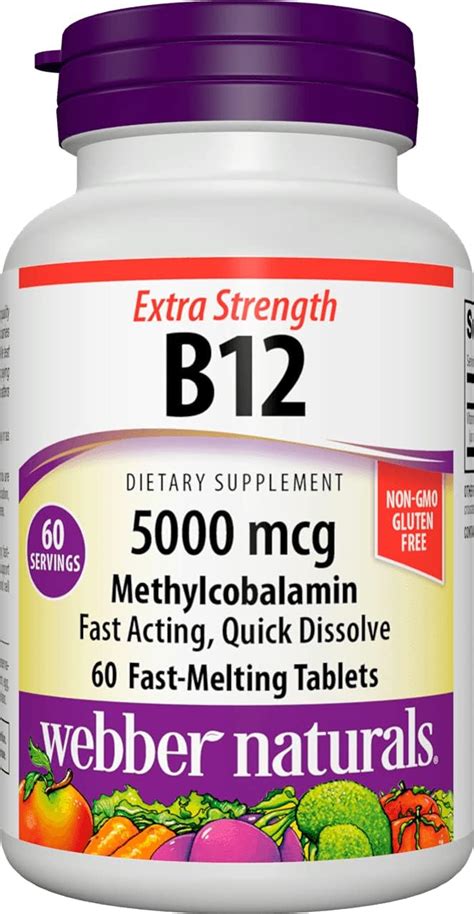 Webber Naturals Vitamina B12 Metilcobalamina 5000 Mcg Fácil De Disolver