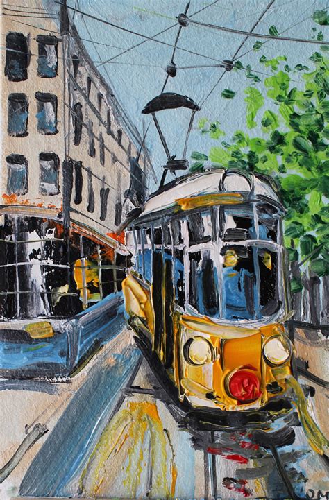 Tram Portugal Painting Oil Framed Original Cityscape Tram Oil Etsy
