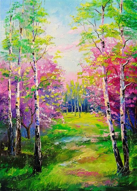 Spring Birch Trees Paintings Abstract Landscape Nature Canvas By
