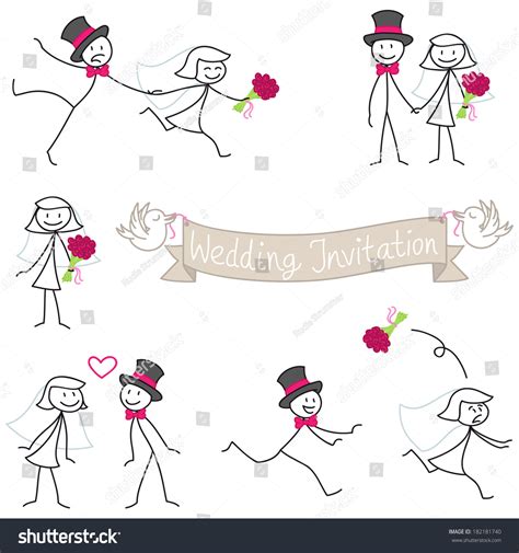 Set Of Stick Figures Wedding Couple Stick Man Bride And Groom Stock