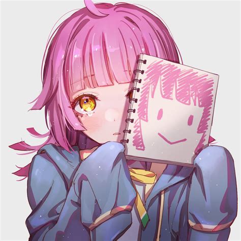 face pink hair iooo666 tennoji rina frontal view anime girls simple background notebooks