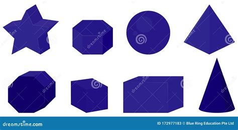 Set Of Different Geometric Shapes In Dark Blue Color Stock Vector