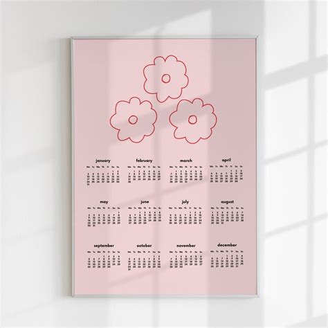 2023 Calendar Digital Pink Printable Kawaii Flower Wall Art Etsy